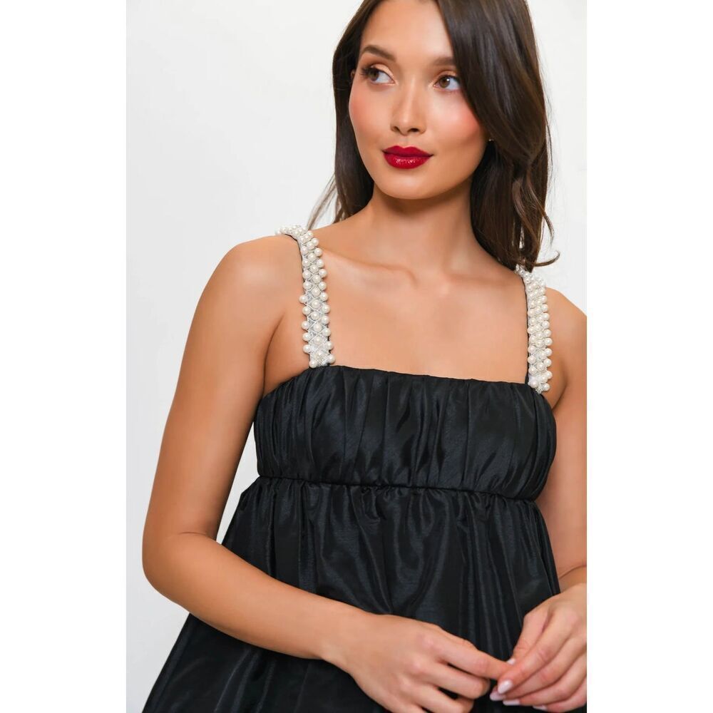 Hutch Black Tyla Top with Pearl Strap Cocktail Babydoll top Size S - Picture 2 of 8